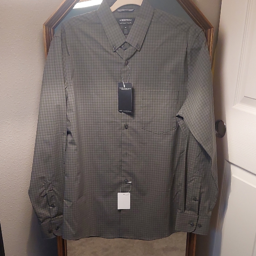 Nordstrom Olive Checkered Button Down Shirt